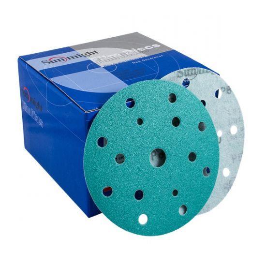 Круг шлифовальный. SUNMIGHT 150 ММ Р80 15 ОТВ. Зеленый.